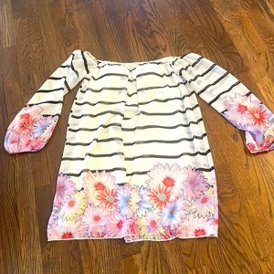 Millibon USA Off the Shoulder Striped and Floral Summer Dress Size XS/S